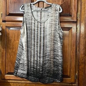 Black/White/Tan Chiffon Tank Top with Back Slit and Button Closure